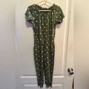 Green Polka Dot short sleeve Jumpsuit